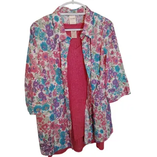 Photo of Blair Floral Button Down & Coral Ribbed Top Set Womens Large/1X Excellent Estate