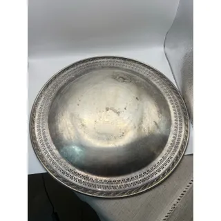 Photo of Vintage Wm Rogers & Son Silverplate Round Tray Spring Flower Pierced Rim