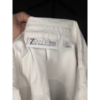 Photo of NY&Co 7th Avenue M White Ruffle Stretch Button Down Blouse