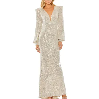 Photo of Mac Duggal 26722 Gold Evening Gown Sequined Long Sleeve A-Line Dress Size 16