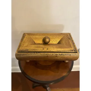 Photo of Vintage Gilt Gold Wooden Trinket Box Footed Jewelry Keepsake Box Velvet Lined