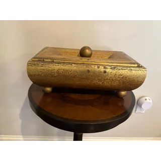 Photo of Vintage Gilt Gold Wooden Trinket Box Footed Jewelry Keepsake Box Velvet Lined