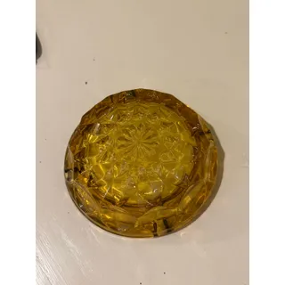 Photo of Vintage Amber Glass Ashtray Mid Century Modern Starburst Thumbprint Trinket Dish