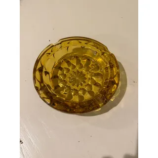 Photo of Vintage Amber Glass Ashtray Mid Century Modern Starburst Thumbprint Trinket Dish