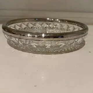 Photo of Vintage Cut Glass 3 Compartment Divided Relish Dish Candy Bowl Silver Rim