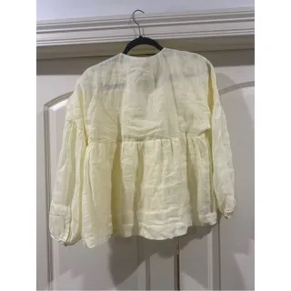 Photo of Everly Pale Yellow V-Neck Linen Peasant Top