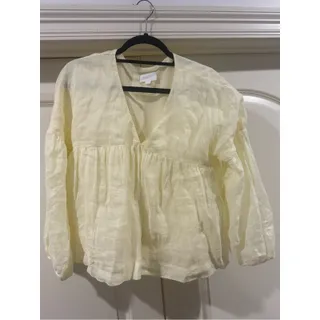 Photo of Everly Pale Yellow V-Neck Linen Peasant Top