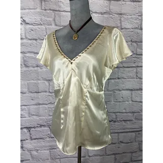 Photo of Vintage Y2K Pierre Cardin Satin Side Zip Fitted Blouse with Seed Bead Details