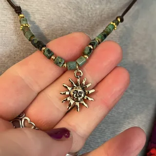 Photo of Handmade Boho Sun Pendant and Jasper Beaded Necklace