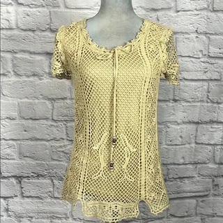 Photo of Vintage Y2K V Cristina boho neutral color crochet lace hippie style blouse