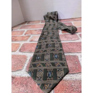 Photo of Bill Blass Men's Neck Tie All Silk 57.5" L 3.75" W Olive Green & Gold Pattern