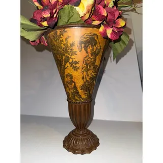Photo of Vintage Tole Ware Style Pedestal Vase French Design Mustard VERY Rare