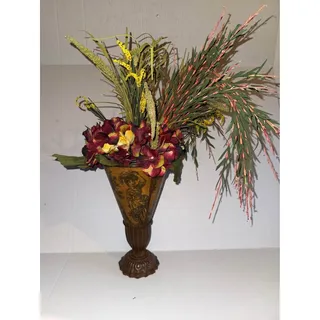 Photo of Vintage Tole Ware Style Pedestal Vase French Design Mustard VERY Rare