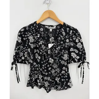 Photo of Walter Baker Mindy Floral Voile Peplum Top Evening Lily Ruffle Tie Sleeve XS NWT