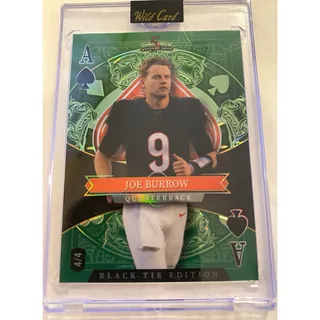 Photo of 2026 Wild Card Joe Burrow Black Tie Cross Hatch Ace Spades Green 4/4 SDPS-JBN