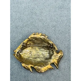 Photo of Vintage Multicolor Enamel and Rhinestone Fish Brooch Gold Fins Green 