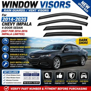 Photo of Tape-on Window Visors Sun Rain Guards Vent Shade for 2014-2020 Chevrolet Impala