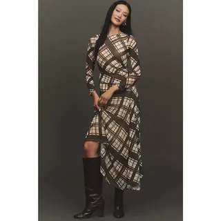 Photo of New By Anthropologie Long-Sleeve Ruched Mesh Midi Dress $168 X-LARGE Brown