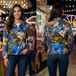 Photo of Chico's Abstract Additions Full Zip Long Sleeve Jacket Women's Size US 8 Small