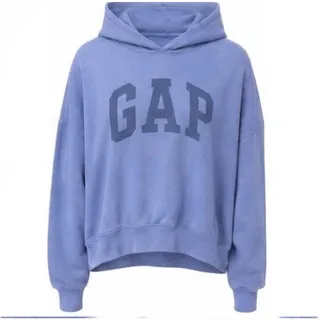 Photo of Gap Hoodie Mens M Navy Blue Tonal Arc Logo Oversized Pullover Faded Cotton Blend