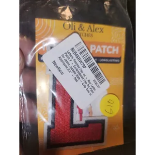 Photo of Oli & Alex Red Letter "L" Patch  3.2" Embroidered Iron-On Chenille Applique