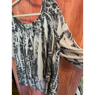 Photo of Cato Woman Black and White Abstract Print Layered Sheer Blouse Size 26/28W