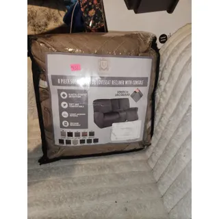 Photo of Ulticor 8-Piece Stretch Jacquard Loveseat Recliner Cover with Console  Sand