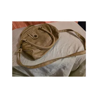 Photo of Vintage Y2K Taupe Textured Crossbody Satchel - Brass Details & Double Handles
