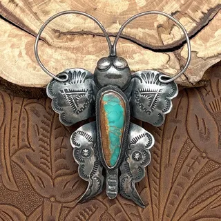 Photo of JOE EBY Southwest Style Sterling Silver Royston Turquoise Butterfly Pin Pendant