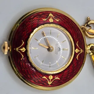 Photo of Vintage Bucherer 17 Jewel Swiss Red Enamel Pendant Watch w/ Chain