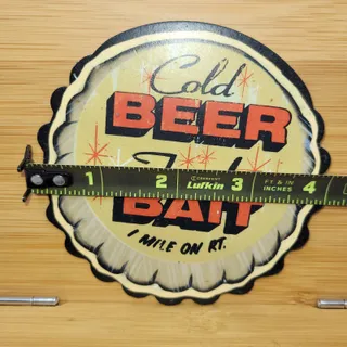 Photo of Cold Beer Fresh Bait ~ 4” bottle cap-shaped sign magnet Man Cave Beer Fridge