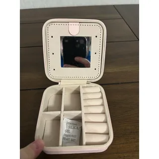 Photo of BLUTETE Pink Q Initial Travel Jewelry Box Organizer Mirror Ring Case Portable