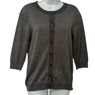 Photo of Modcloth Metallic Iridescent Rainbow Cardigan Black Grey Button Up Sweater Sz M