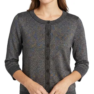 Photo of Modcloth Metallic Iridescent Rainbow Cardigan Black Grey Button Up Sweater Sz M
