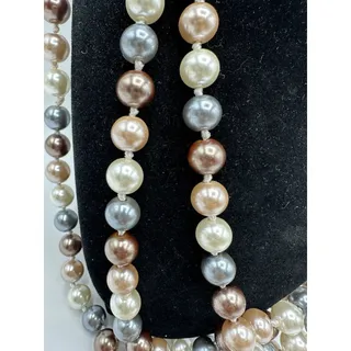 Photo of Simulated Pearl Knotted Long Endless Strand Necklace 96" - Neutral Color Mix