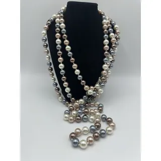 Photo of Simulated Pearl Knotted Long Endless Strand Necklace 96" - Neutral Color Mix