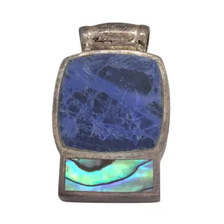 Photo of Vintage 925 Sterling Silver Sodalite Abalone Inlay Pendant Boho
