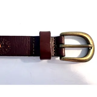 Photo of Authentic Fossil Full Grain Cowhide Leather Belt Brown Embossed Accents VTG Sz M
