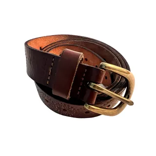Photo of Authentic Fossil Full Grain Cowhide Leather Belt Brown Embossed Accents VTG Sz M