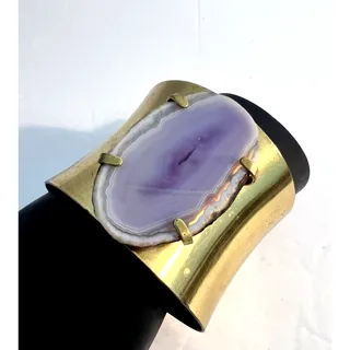 Photo of TORY BURCH Cuff Bracelet Purple Agate Slice Wide Gold Brass Plated GORGEOUS!