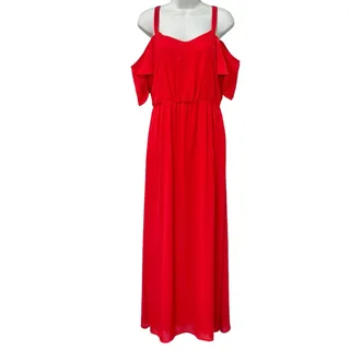 Photo of Gibson Latimer Cherry Red Embroidered Cold Shoulder Maxi Dress size S Summer