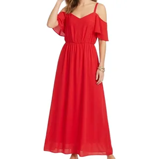 Photo of Gibson Latimer Cherry Red Embroidered Cold Shoulder Maxi Dress size S Summer