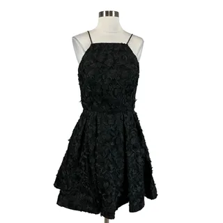 Photo of AQUA Black Cocktail Dress Lace Sleeveless Halter Fit and Flare Mini LBD Size 10