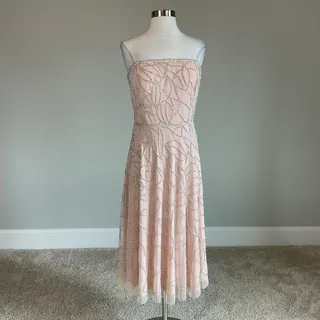 Photo of Aidan Mattox Pink Cocktail Dress Beaded Strapless Fit and Flare Midi Size 8