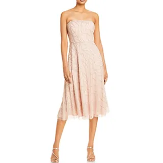 Photo of Aidan Mattox Pink Cocktail Dress Beaded Strapless Fit and Flare Midi Size 8