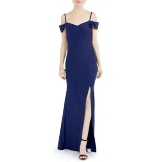 Photo of Nightway Blue Evening Gown Backless Cold Shoulder Formal Column Dress Size 6