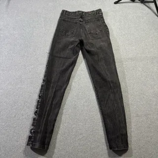 Photo of Vtg Watch LA Side Lace Up Jeans Black High Waist Tapered Skinny USA 7/8 26x29.5
