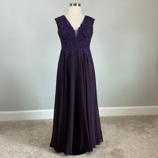 Photo of Mac Duggal 20264 Purple Evening Gown Beaded Lace Chiffon A-Line Dress Size 12