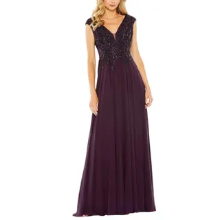 Photo of Mac Duggal 20264 Purple Evening Gown Beaded Lace Chiffon A-Line Dress Size 12