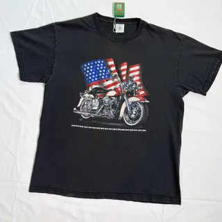 Photo of Vintage Faded Biker American Flag T-Shirt Cotton USA - L